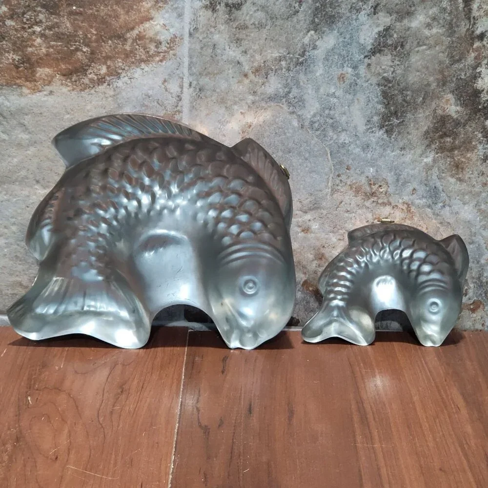 Vintage Tagus Portugal Copper Fish Mold Kitchen Decor Wall Hanging Set of 2